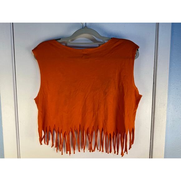 Upcycled Halloween Skeleton Skull T-Shirt Medium Orange Fringe Distressed - Picture 5 of 7